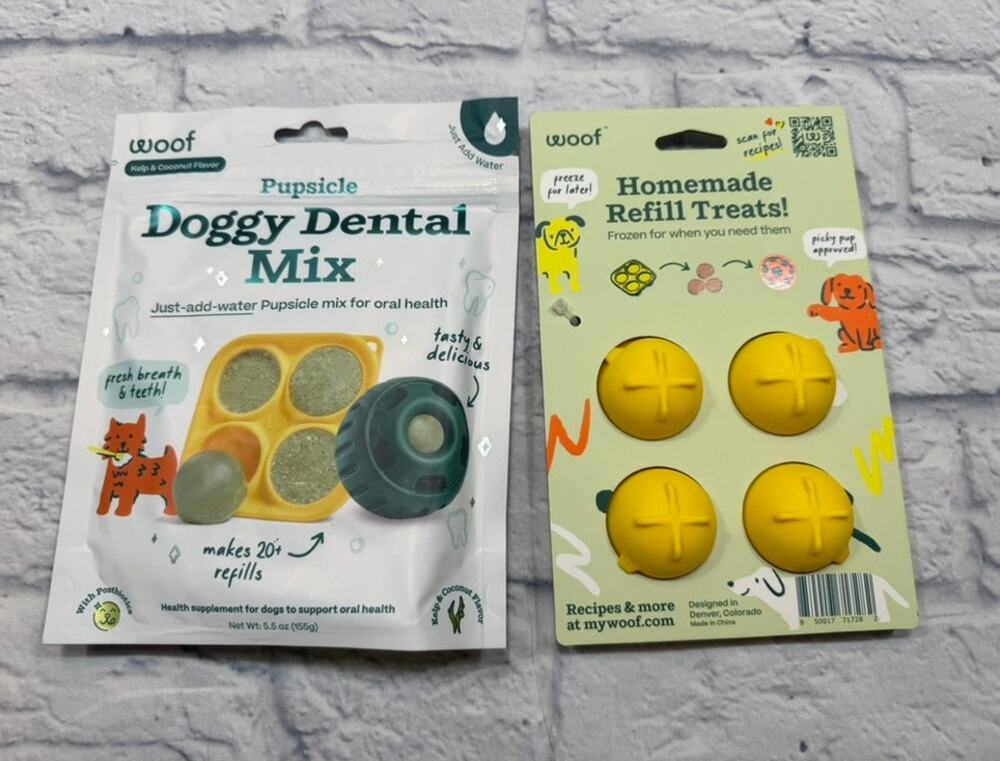 NEW Woof Pupsicle Freezer Treat Tray & Doggy Dental Mix Refill Homemade